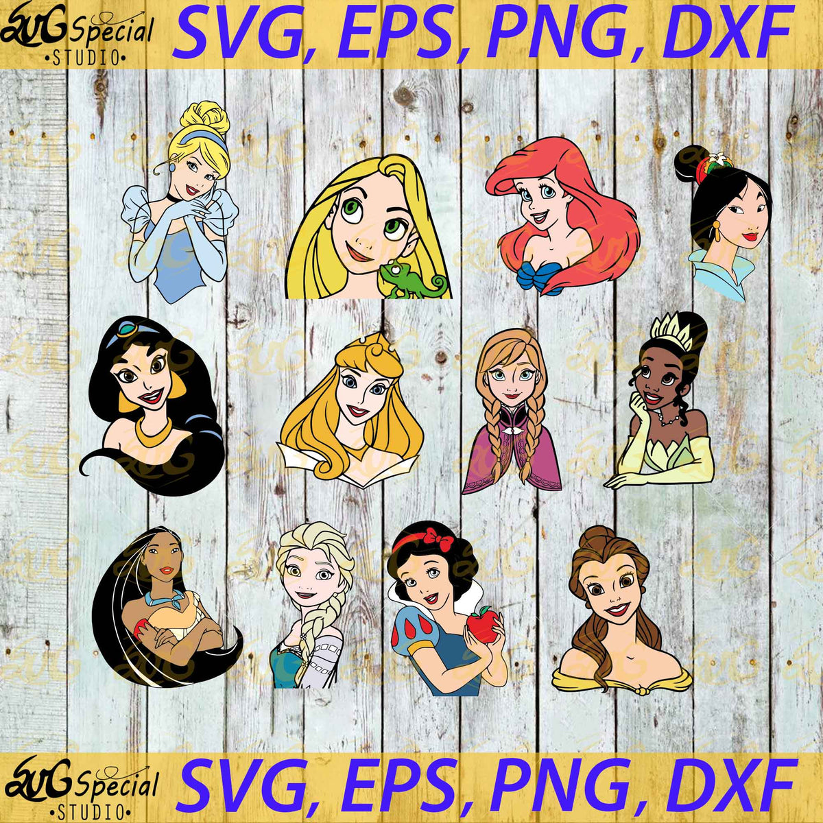 Princesses Face Svg, Princess Svg, Cartoon, Bundle, Clipart, Cricut 