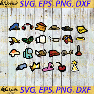 Among Us Hats SVG, Among Us Svg, Cricut File, Clip Art, Heart Svg, Bundle, Item Svg, Hat Svg, Cute Among Us Svg, Png, Eps, Dxf