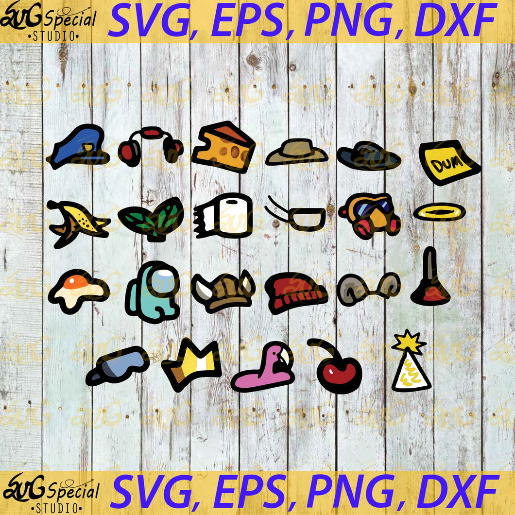 Among Us Hats SVG, Among Us Svg, Cricut File, Clip Art, Heart Svg, Bundle, Item Svg, Hat Svg, Cute Among Us Svg, Png, Eps, Dxf