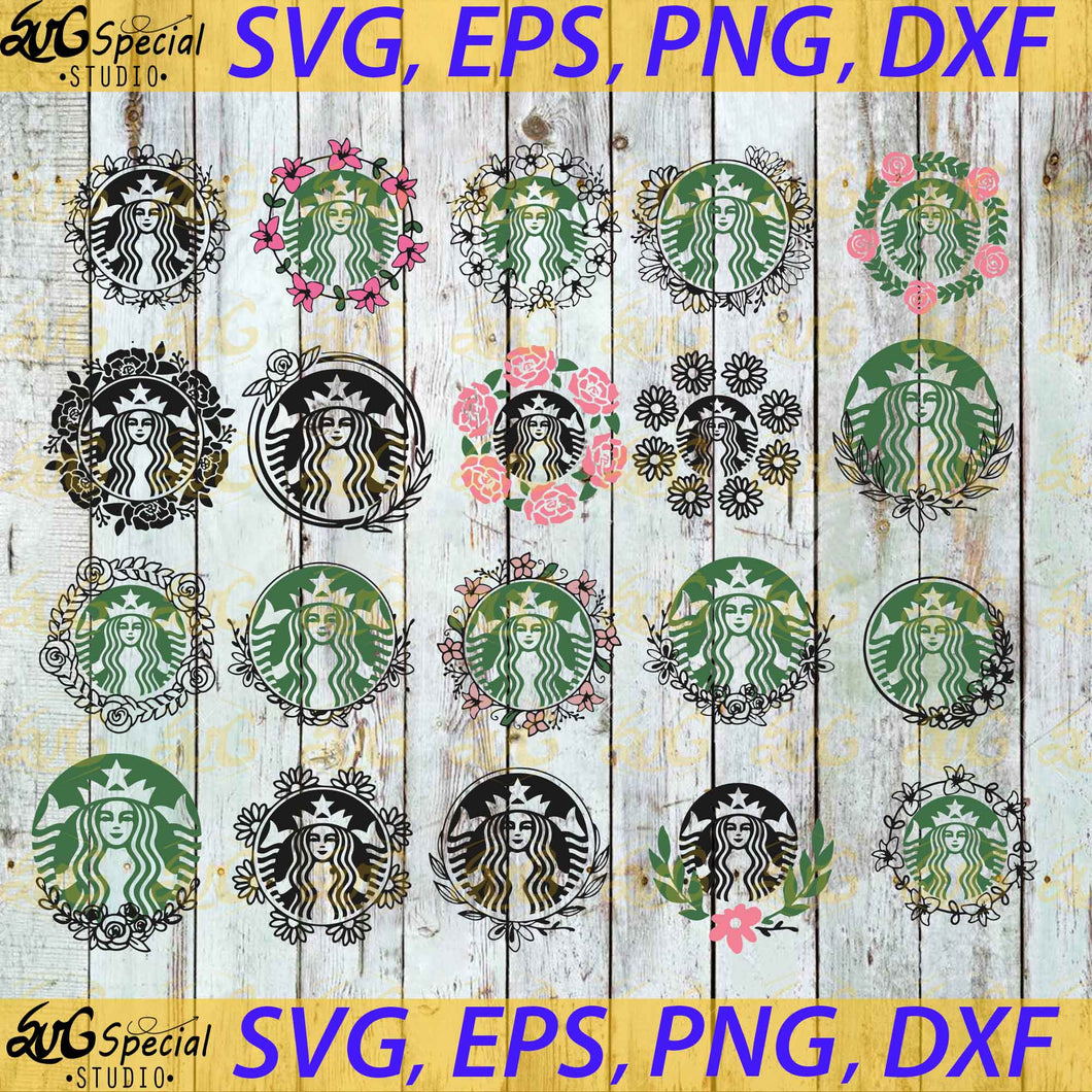 Floral Starbucks Svg, Flowers Svg, Coffee Svg, Starbucks Logo Svg, Bundle, Cricut File