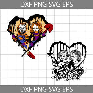 Chucky And Tiffany Heart Floral Svg, Horror Movie Svg, Halloween Svg, Bundle, Cricut File, Clipart, svg, Png, Eps, Dxf