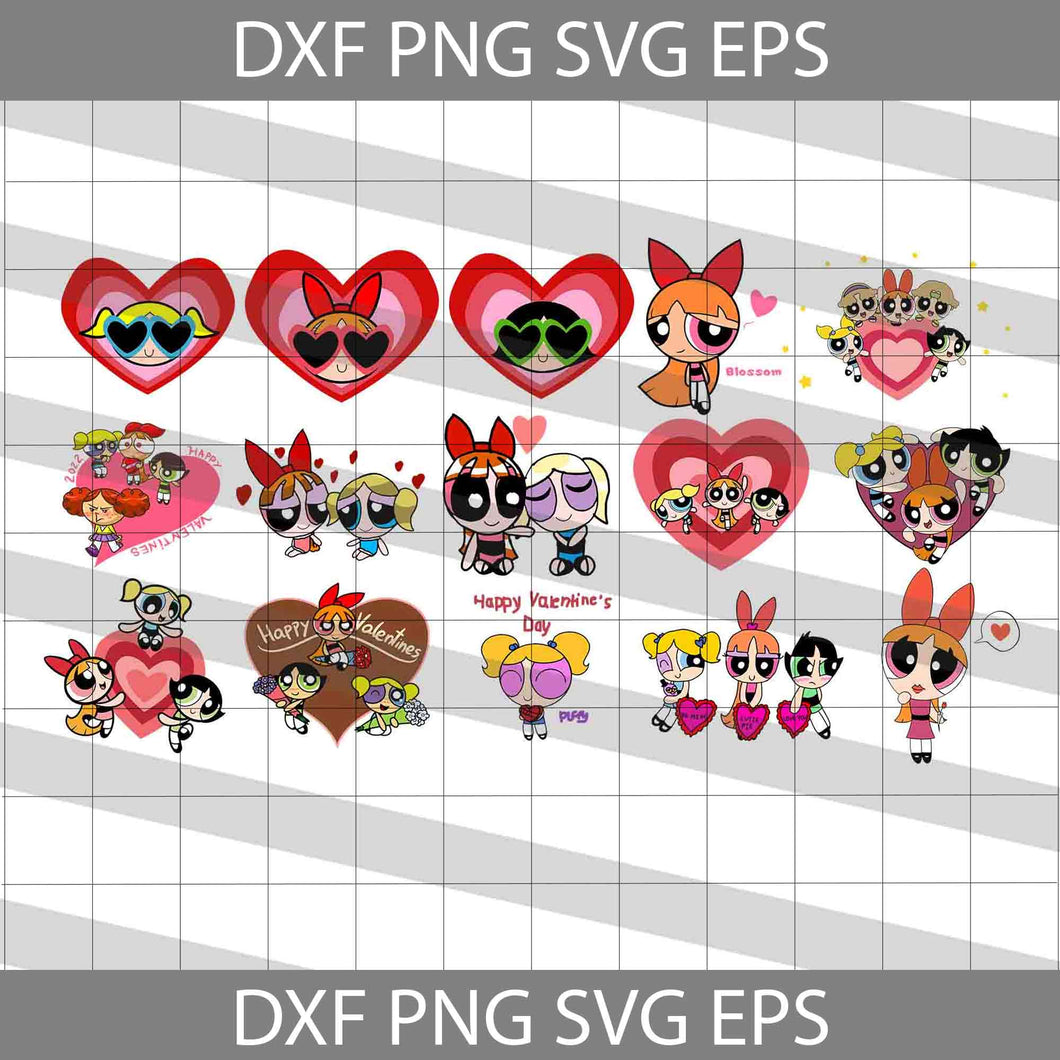 Powerpuff Girls Love Svg, Bundle, Cartoon Svg, Valentine's day Svg, Gift Svg, Cricut File, Clipart, Svg, Png, Eps, Dxf