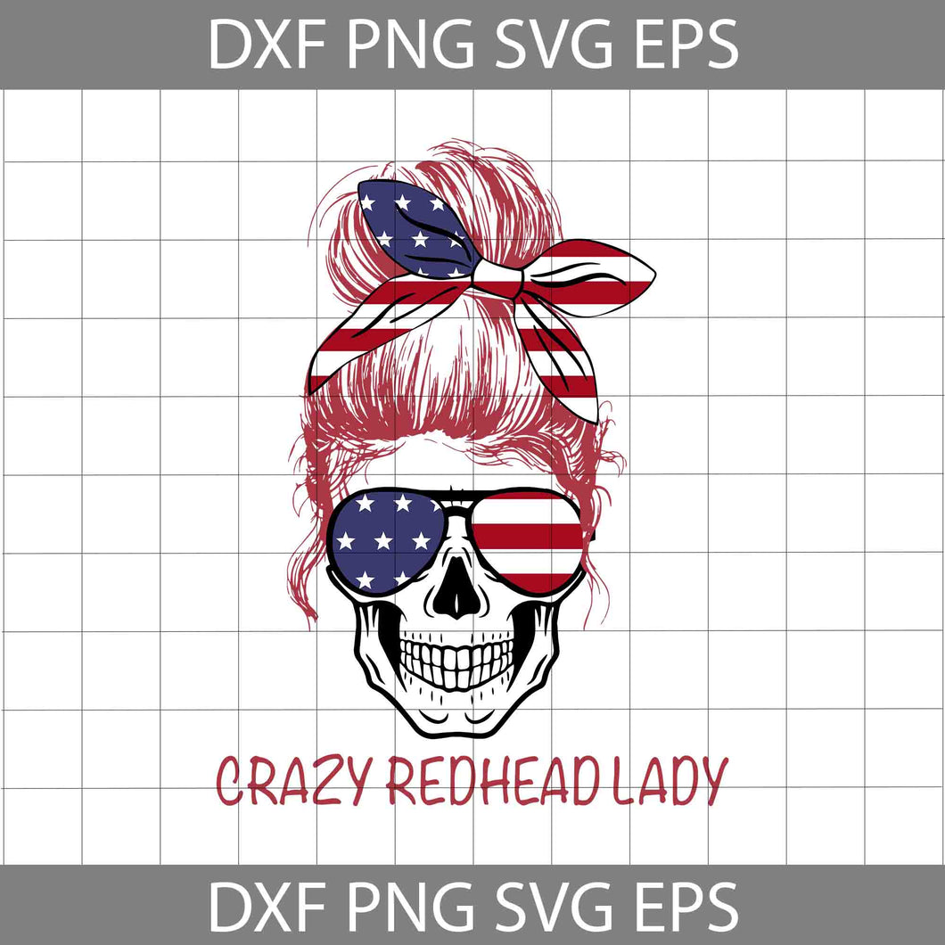 Skull Crazy Redhead Lady American Flag Svg, American flag svg, cricut file, clipart, svg, png, eps, dxf