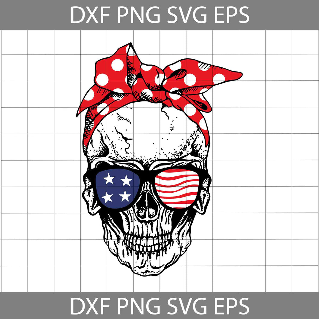 Skull With American Glasses and bandana svg, 4th Of July Svg, Cricut file, clipart, svg, png, eps, dxf