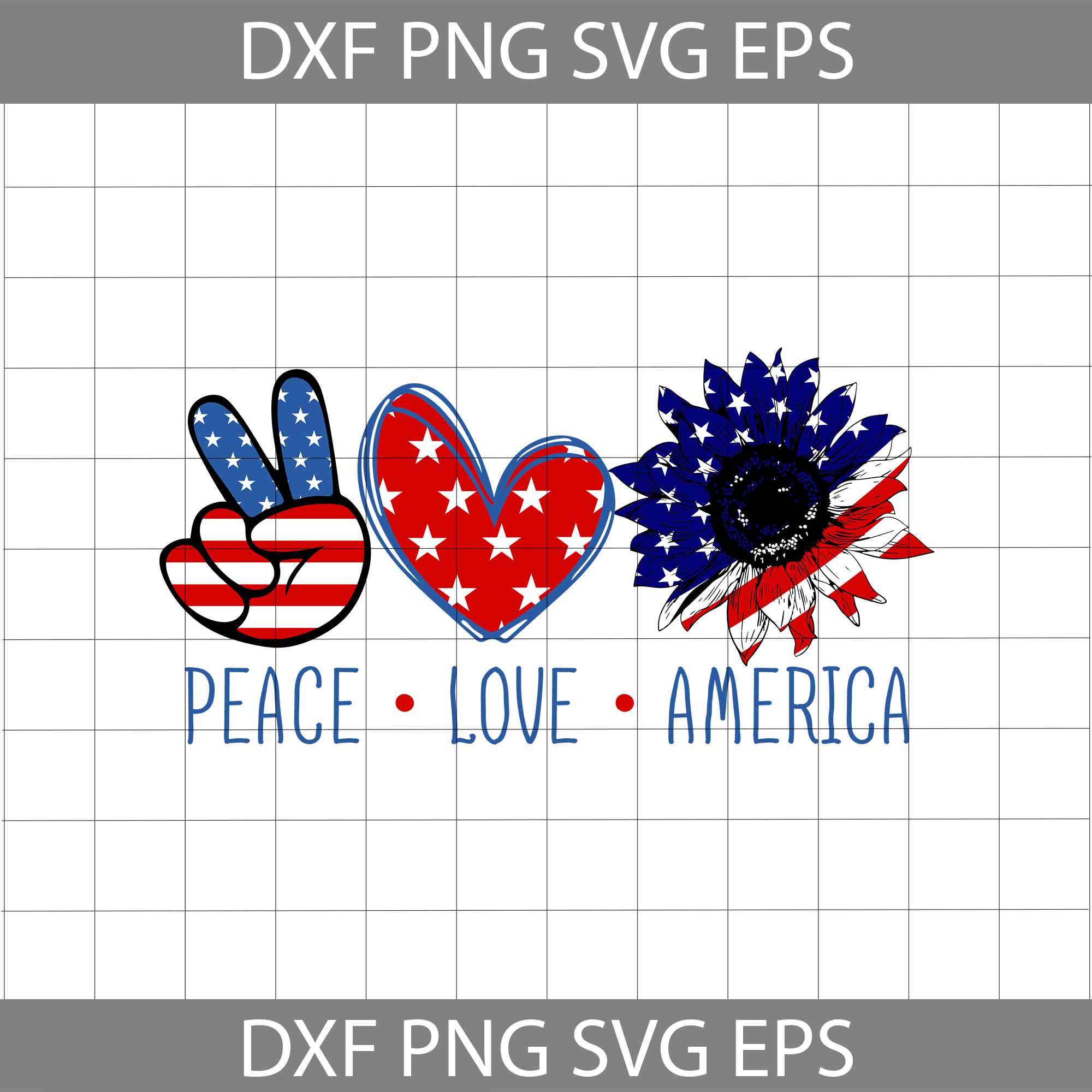 peace love america, 4th of july free svg file - SVG Heart
