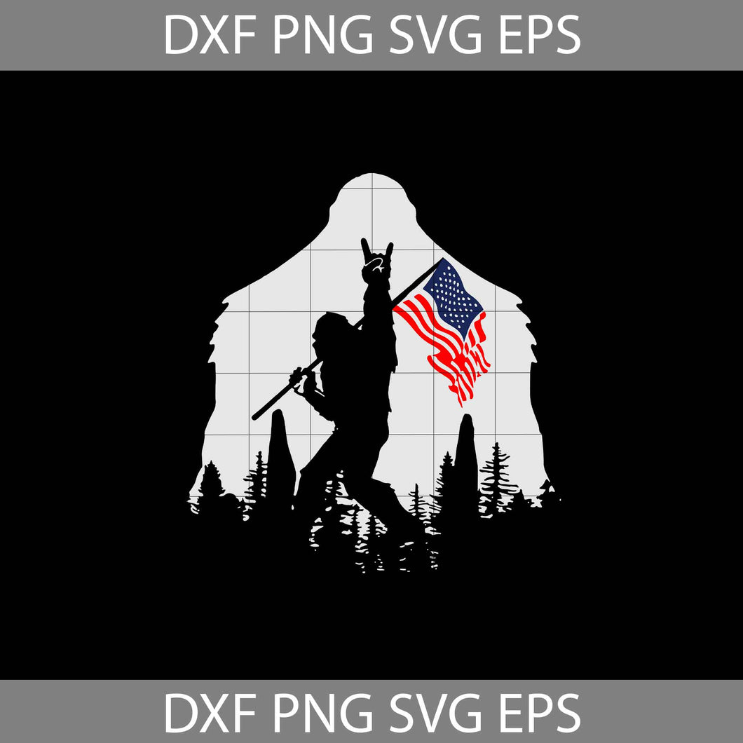 Bigfoot Victory Rock And Roll Silhouette American Flag In The Forest Svg, American flag svg, 4th of july svg, Independence day svg, cricut file, clipart, svg, png, eps, dxf