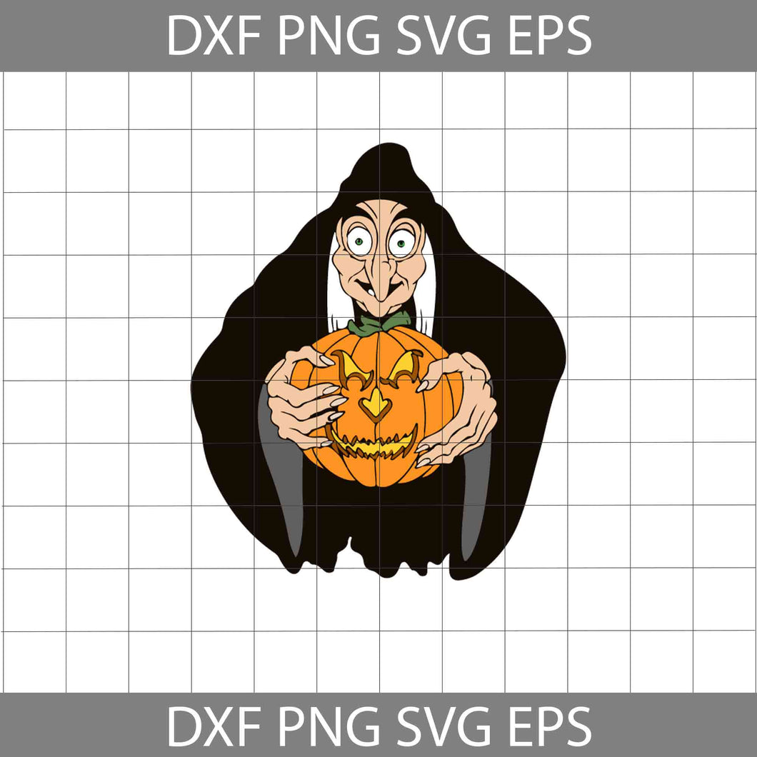 Witch Holding Pumpkin Svg, Snow White Svg, cartoon Svg, Halloween svg, Halloween Gift Svg, Cricut File, Clipart, Svg, Png, Eps, Dxf