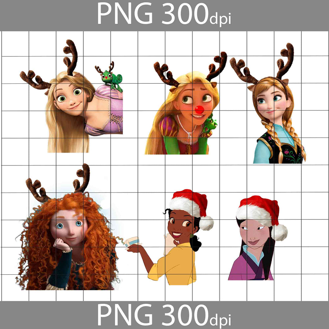 Rapunzel Png, Anna Png, Merida Png, Tiana Png, Mulan Png, Princesses Png, Bundle, Cartoon Png, Christmas Png, Gift Png, Png Images 300dpi