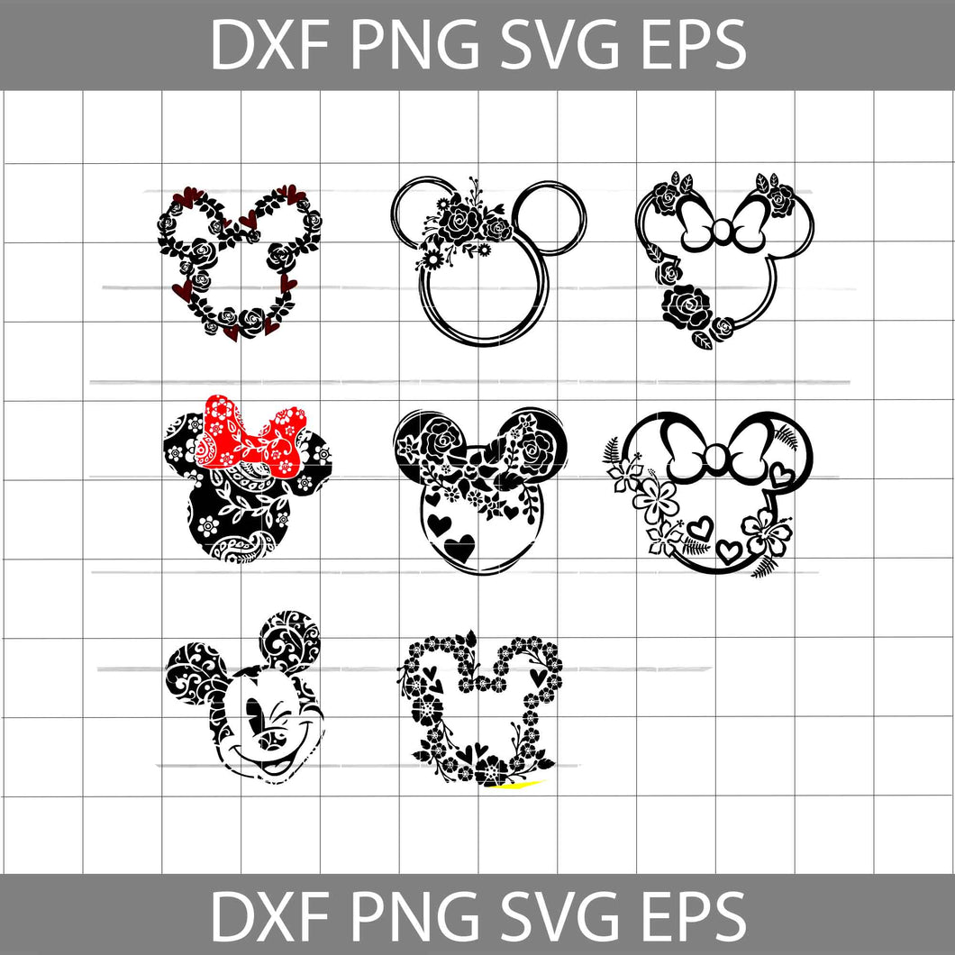 Minnie mouse svg, Disney minnie floral svg, floral svg, cricut file, clipart, bundle, disney svg, png, eps, dxf