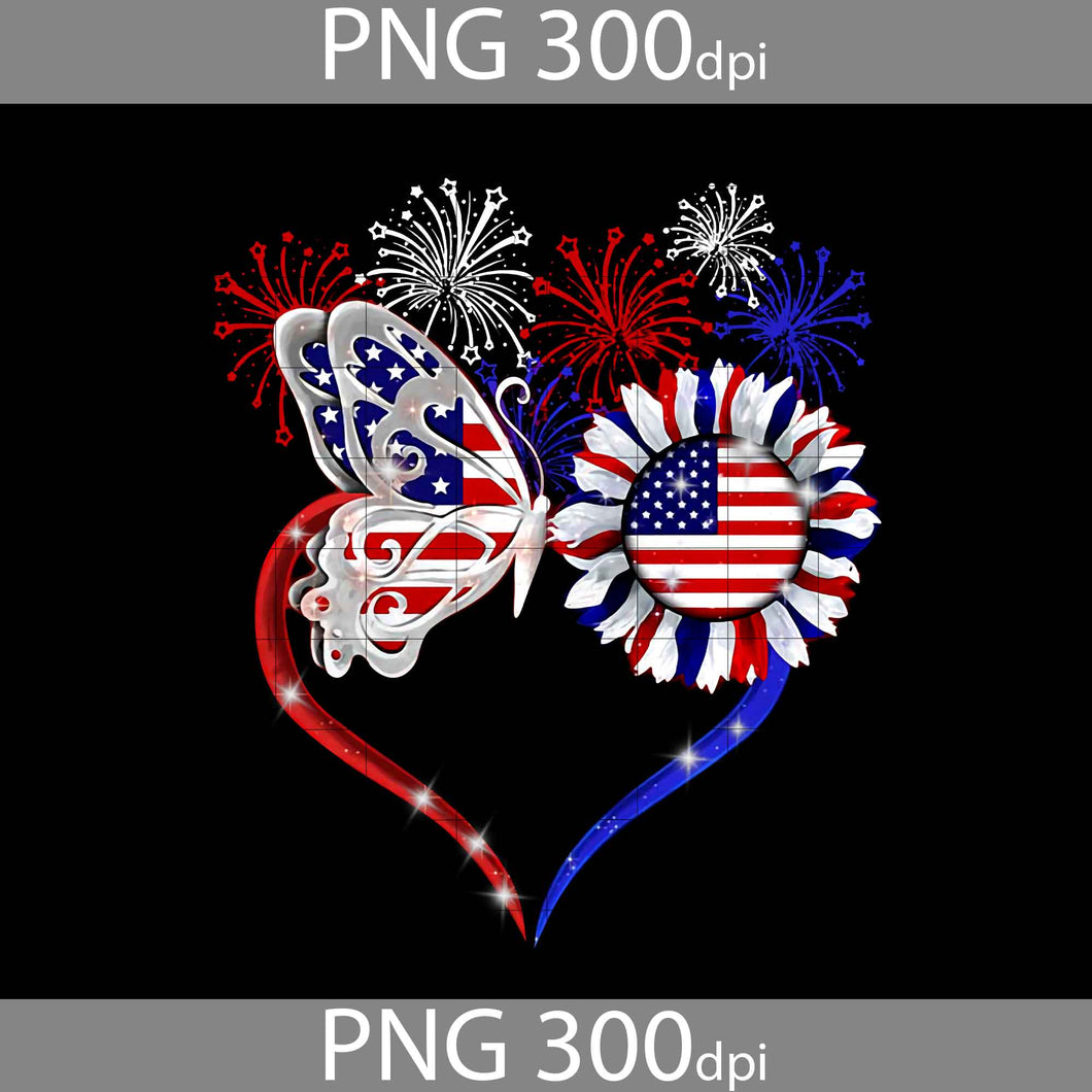 Butterfly sunflower love firework svg, 4th Of July svg, American Flag Svg, Cricut file, clipart, svg, png, eps, dxf