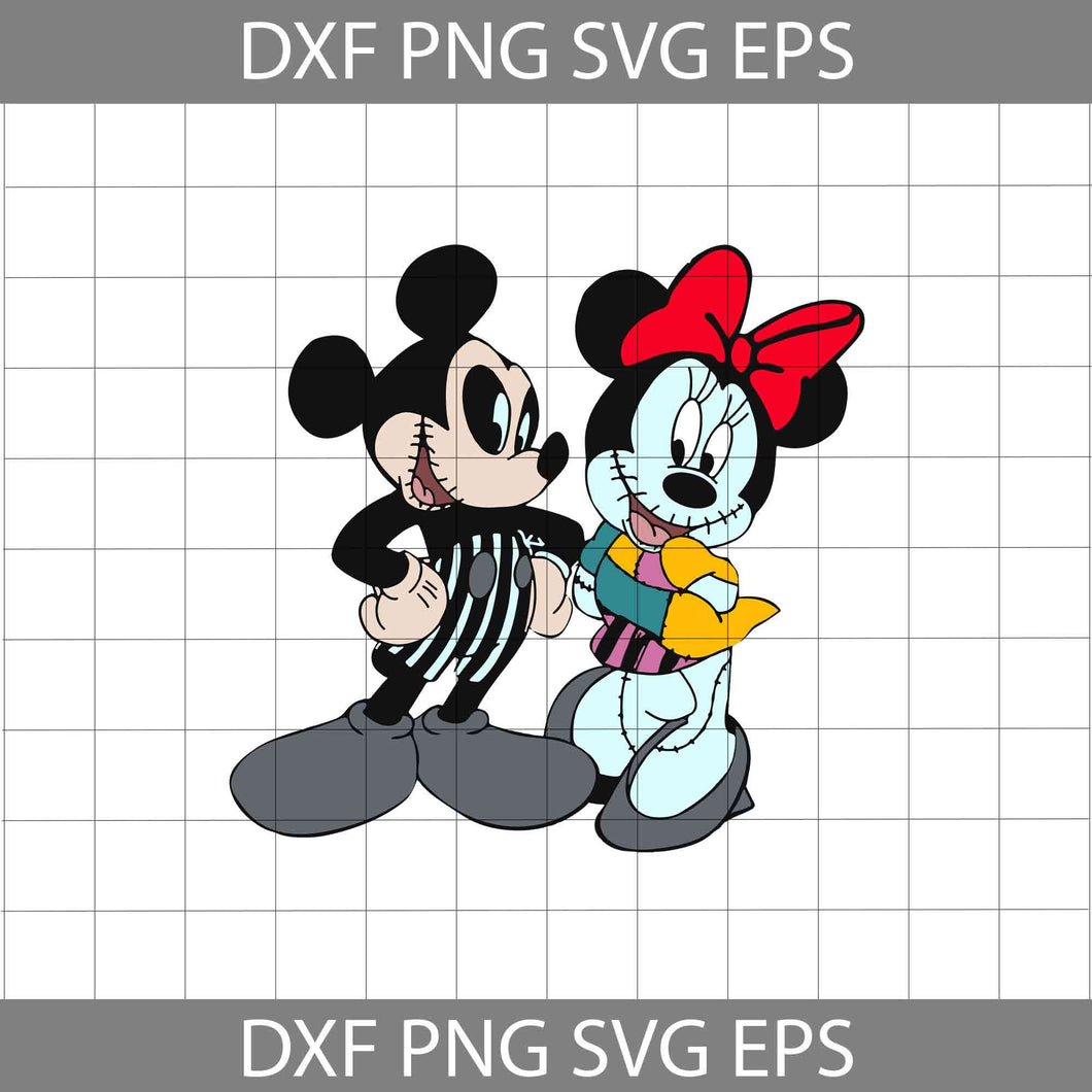 Mickey Jack And Minnie Sally Svg, Jack And Sally Svg, Tim Burton Svg, Couple Halloween Svg, Halloween Svg, Halloween Gift Svgm Cricut File, Clipart, Svgs, Png, Eps, Dxf