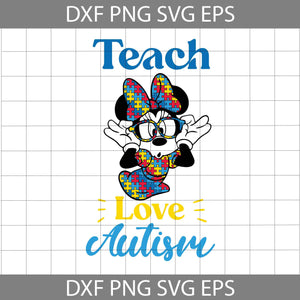 Teach Love Autism Svg, Minnie Autism Svg, Autism Teacher Svg, Minnie Svg, Back To School Svg, Cricut File, Clipart, Svg, Png, Eps, Dxf