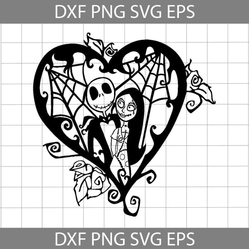 Jack Skellington And Sally Heart Svg, Jack and Sally Couple Svg, Nightmare Before Christmas Svg, Halloween Svg, Cricut File, Clipart, Svg, Png, Eps, Dxf