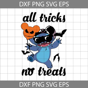Stitch All Tricks No Treats Svg, Stitch Svg, Halloween Svg, Cricut File, Clipart, Svg, Png, Eps, Dxf