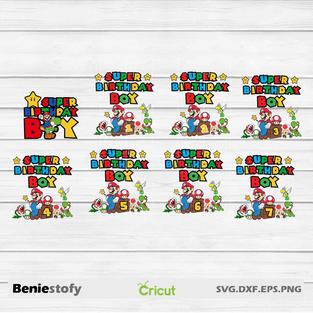 Birthday Super Mario Svg, Bundle, Super Birthday Boy Svg, Birthday Boy Svg, Cricut File, Clipart, Svg, Png, Eps, Dxf