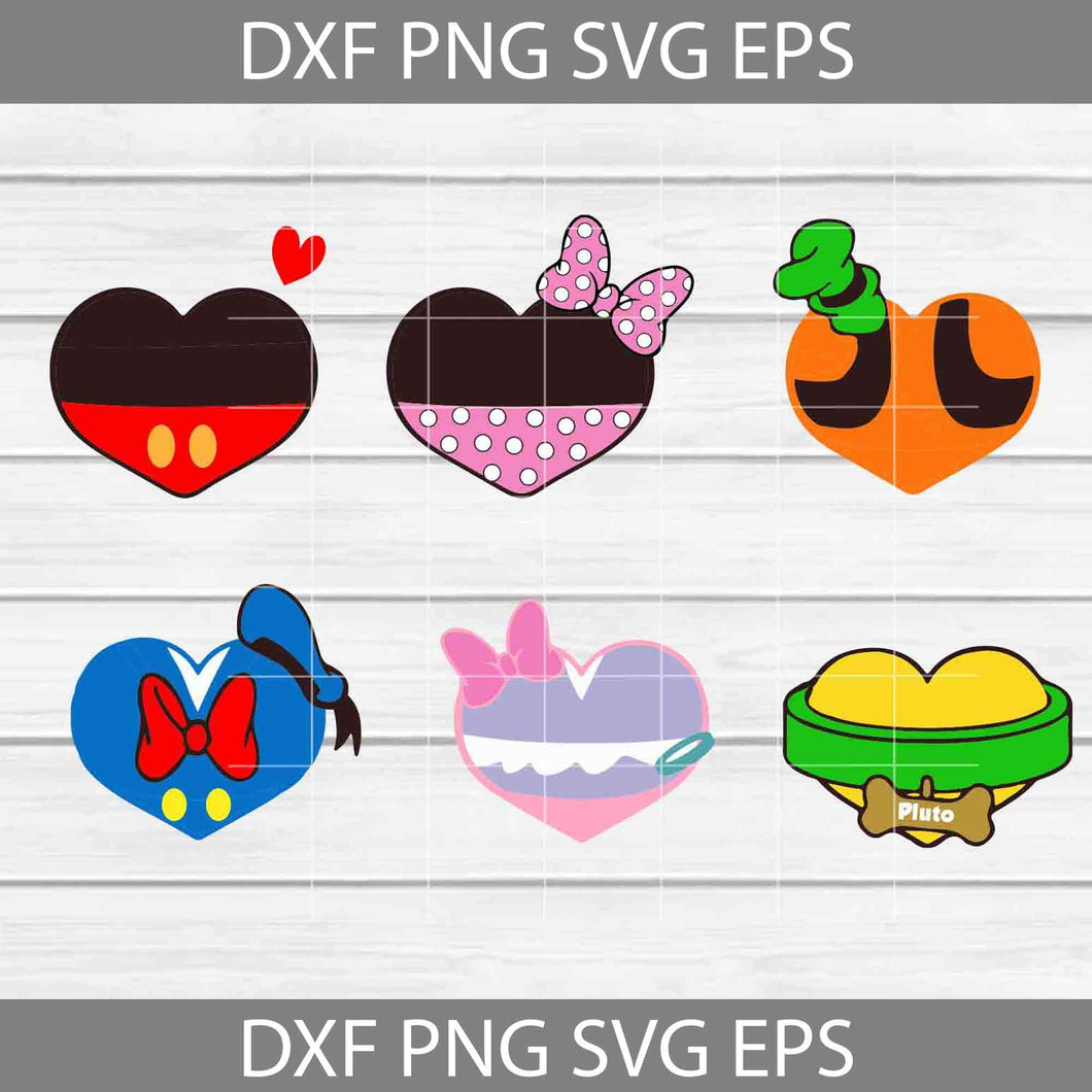 Mickey And Friends Heart SVg, Minnie SVg, Pluto Svg, Donald Duck Svg, Daisy Duck Svg, Goofy SVg, Cartoon SVg, Valentine's day Svg, Cricut File, Clipart, Svg, Png, Eps, Dxf