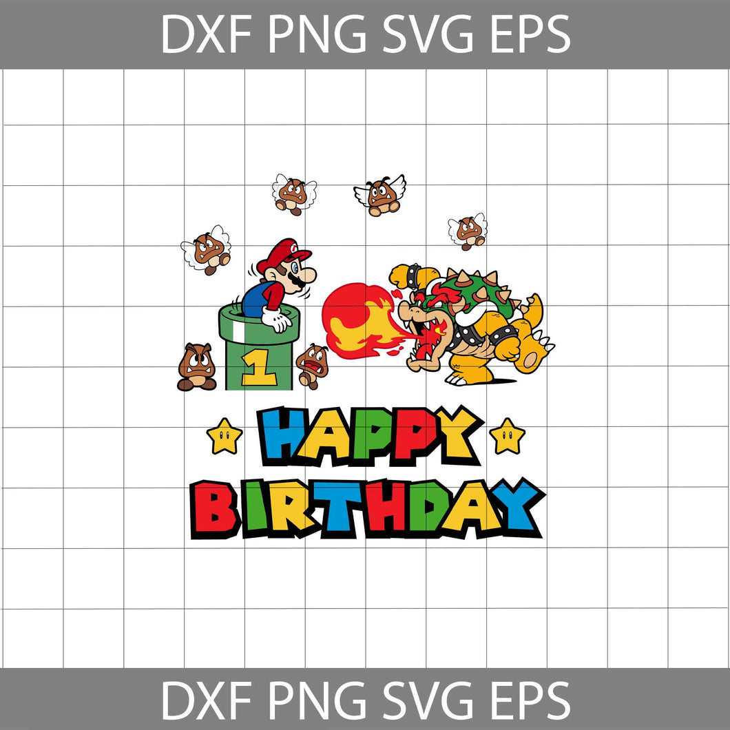 1st Birthday Super Mario Svg, Happy Birthday Super Mario Svg, Birthday Svg, Cricut File, Clipart, Svg, Png, Eps, Dxf