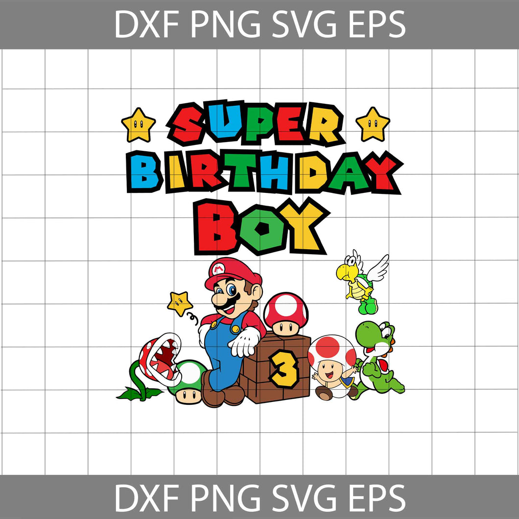 3rd Birthday Super Mario Svg, Super Birthday Boy Svg, Birthday Boy Svg, Cricut File, Clipart, Svg, Png, Eps, Dxf