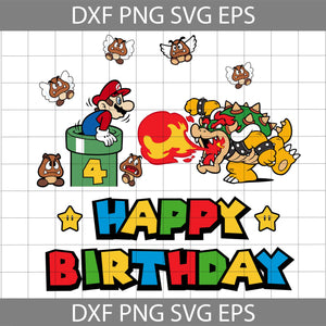 4th Birthday Super Mario Svg, Happy Birthday Super Mario Svg, Birthday Svg, Cricut File, Clipart, Svg, Png, Eps, Dxf