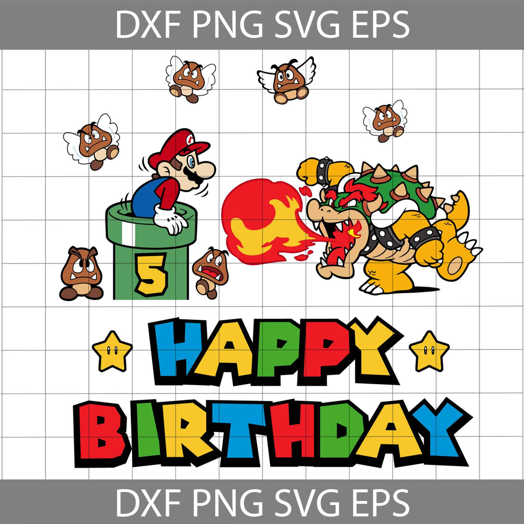 5th Birthday Super Mario Svg, Happy Birthday Super Mario Svg, Birthday Svg, Cricut File, Clipart, Svg, Png, Eps, Dxf