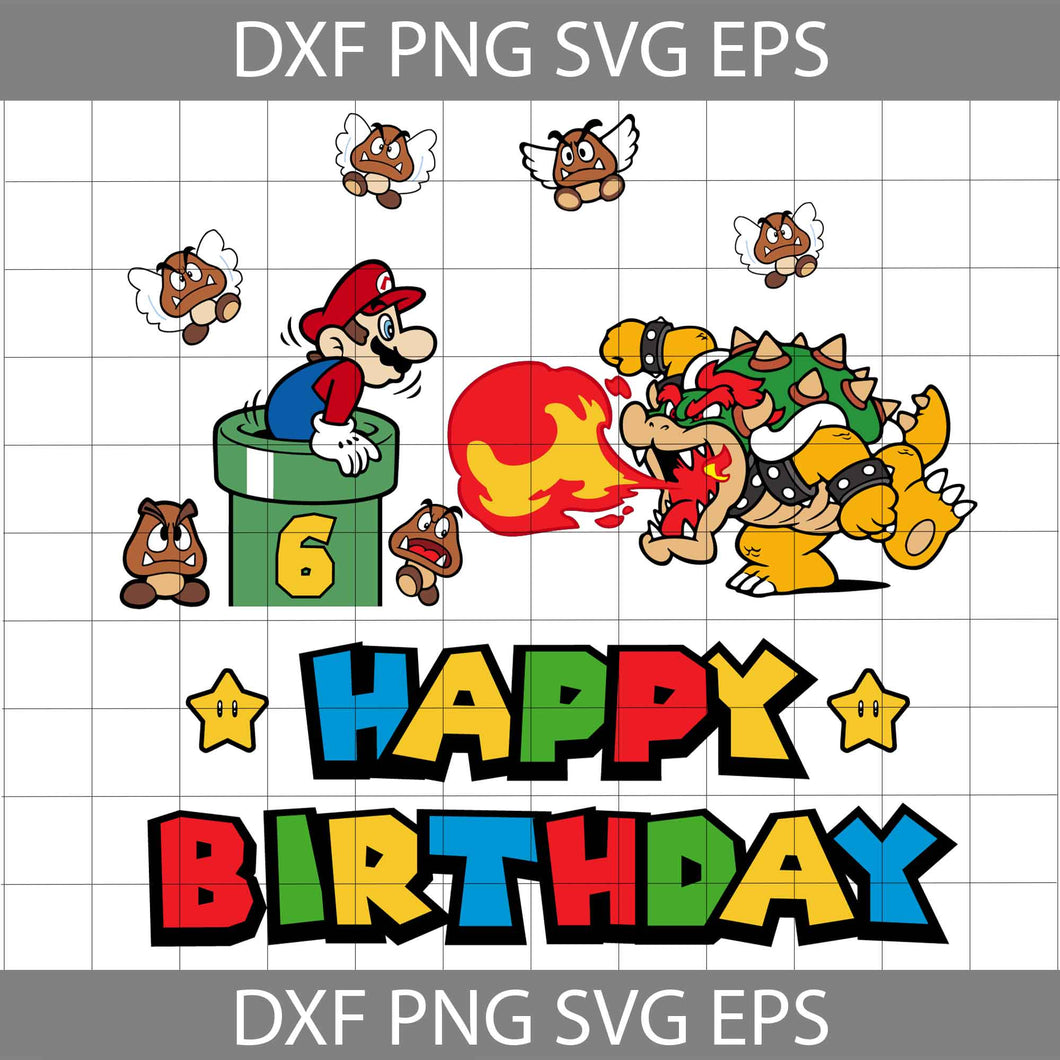 6th Birthday Super Mario Svg, Happy Birthday Super Mario Svg, Birthday Svg, Cricut File, Clipart, Svg, Png, Eps, Dxf