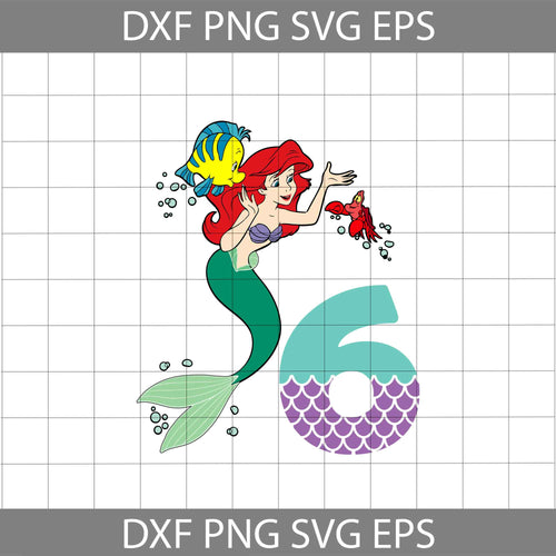 6th Birthday Little Mermaid Svg, Birthday Svg, Cricut file, clipart, svg, png, eps, dxf