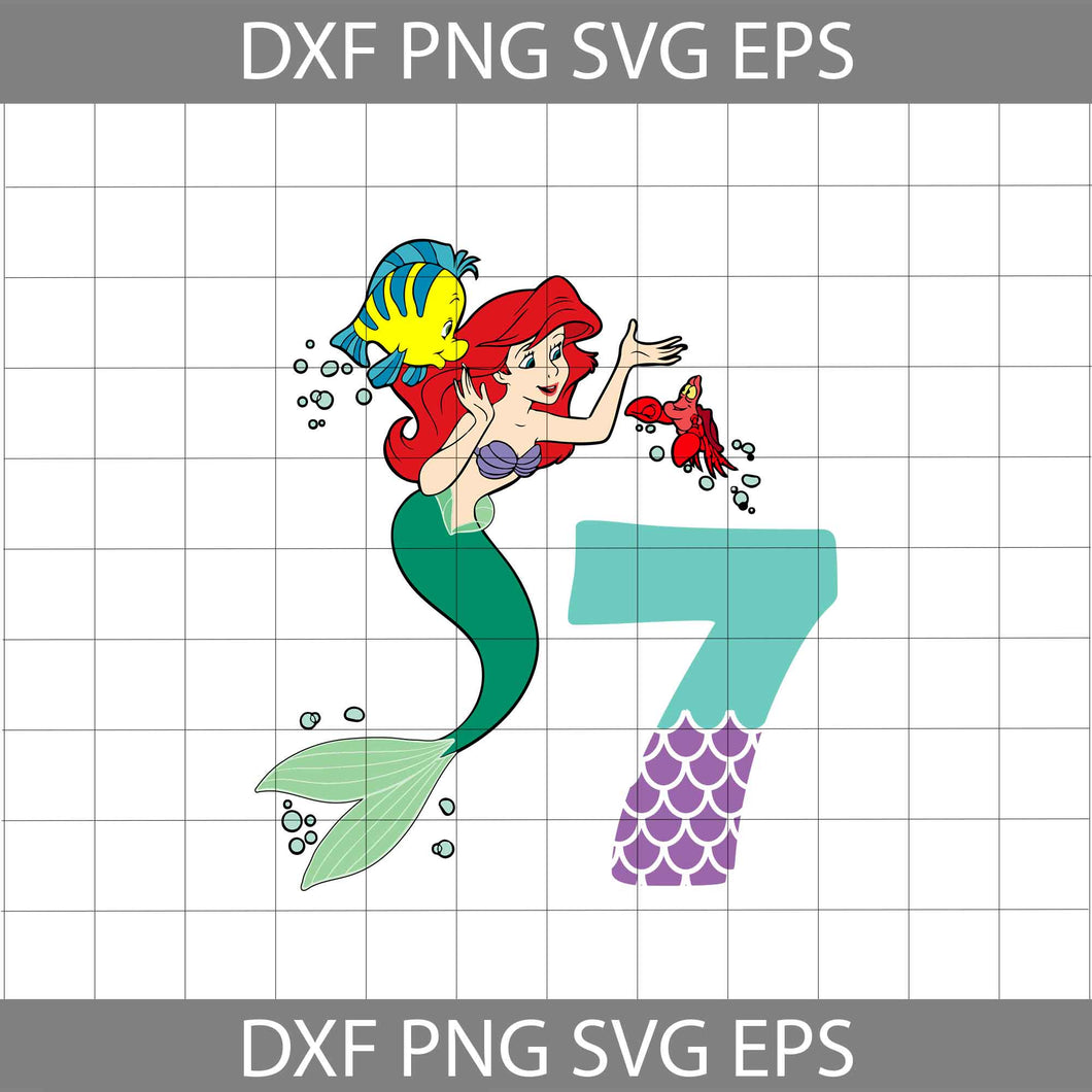 7th Birthday Little Mermaid Svg, Birthday Svg, Cricut file, clipart, svg, png, eps, dxf