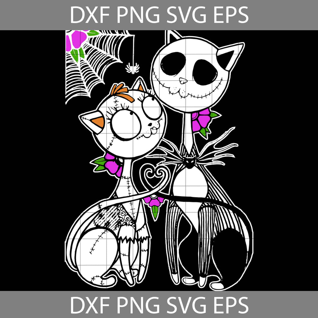 Jack And Sally Cat Svg, Cartoon Svg, Characters Friends svg, Halloween Svg, Halloween Gift svg, Funny, Cuties, Horror Svg, cricut file, clipart, svg, png, eps, dxf