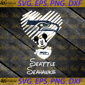Seattle Seahawks Mickey Mouse Hug Heart San Svg, NFL Svg, Cricut File, Clipart, Football Svg, Heart Svg, Love Svg, Sport Svg, Football Mom Svg