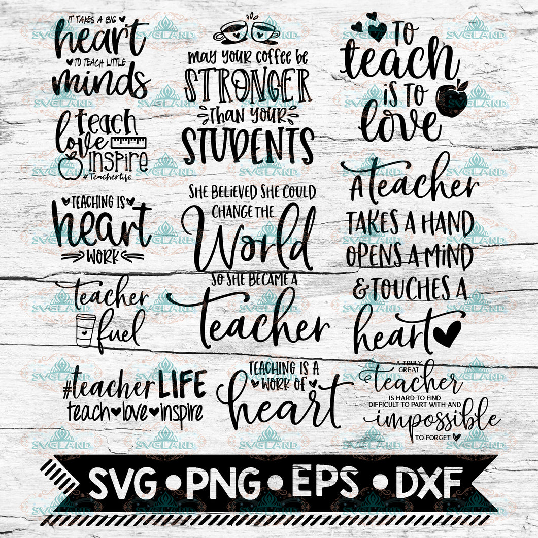 Teacher Life Bundle - 11 Designs - Teacher Digital Cut Files - SVG, DXF & PNG