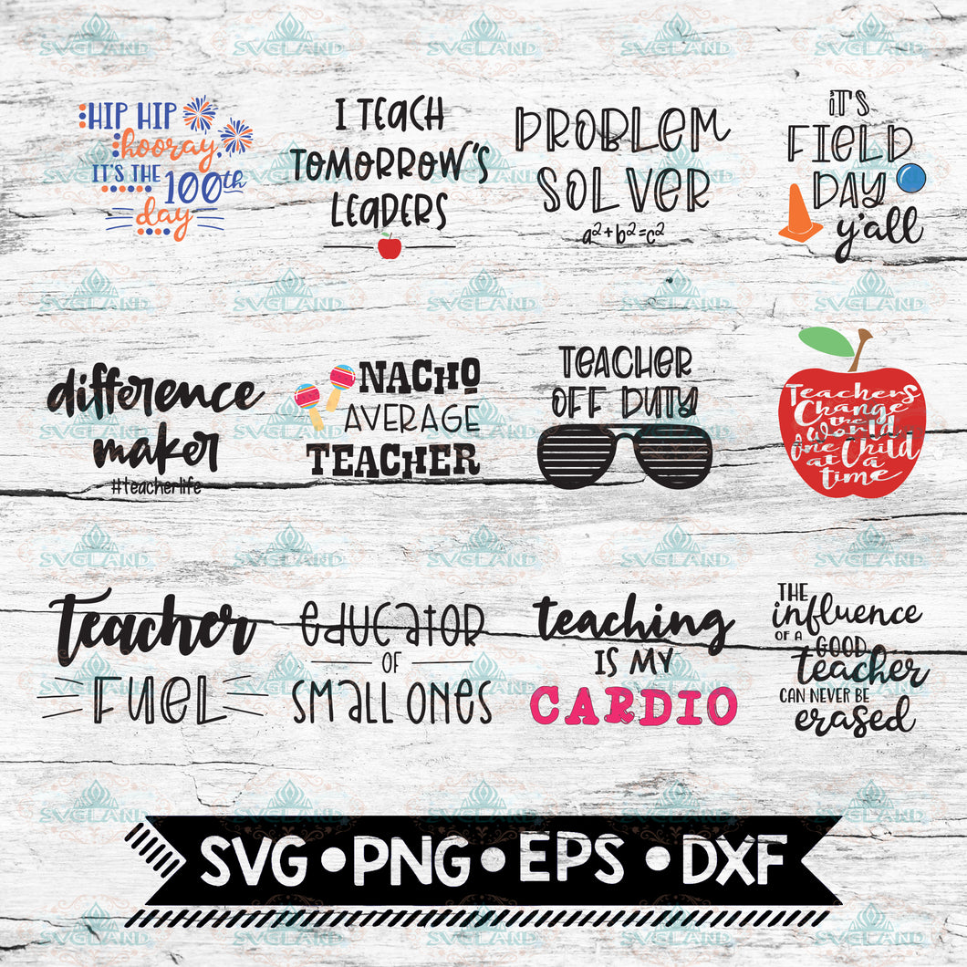 Teacher Mega SVG Bundle, 100 Day of School, Field Day, Last Day of School, Teacher Workout, Teacher Cup, Math teacher, Tomorrow's Leaders