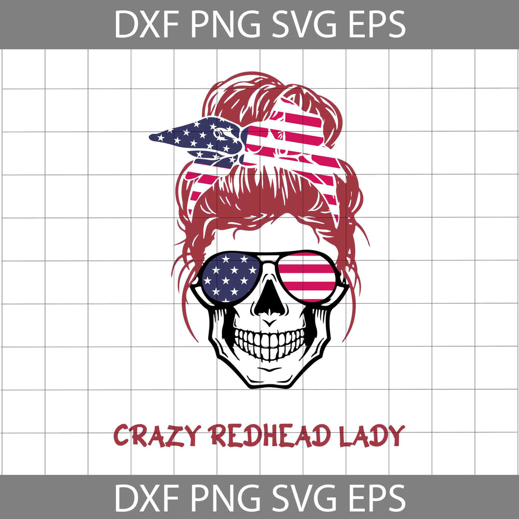 Skull Crazy Redhead Lady American Flag svg, American flag svg, 4th of july svg, Independence day svg, cricut file, clipart, svg, png, eps, dxf