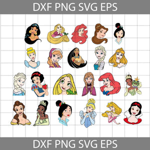 Ariel Svg, Snow White Svg, Anna Svg, Elsa Svg, princesses Svg, Bundle ...