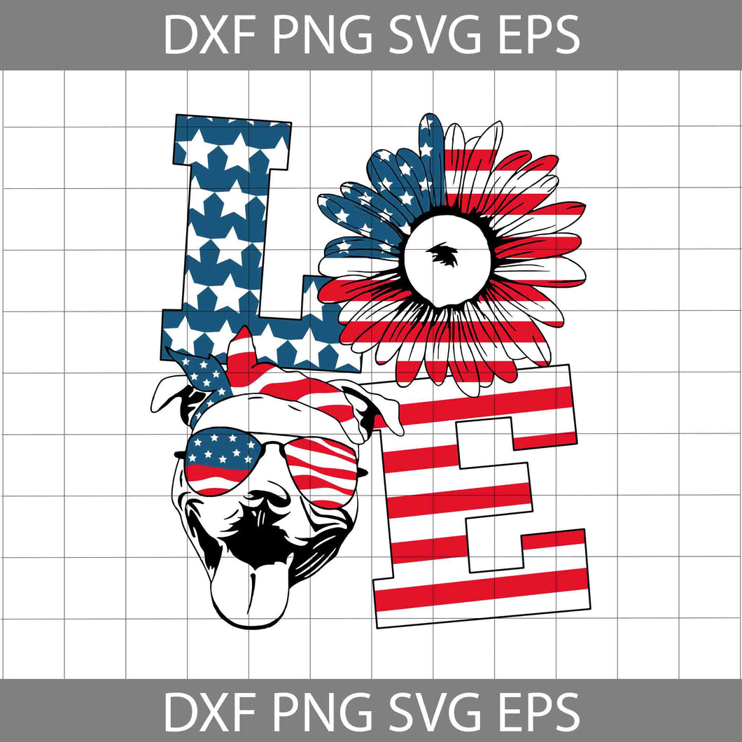 Love Sunflower American Flag Pit Bull SVg, America svg, 4th of July Svg, cricut file, clipart, svg, png, eps, dxf