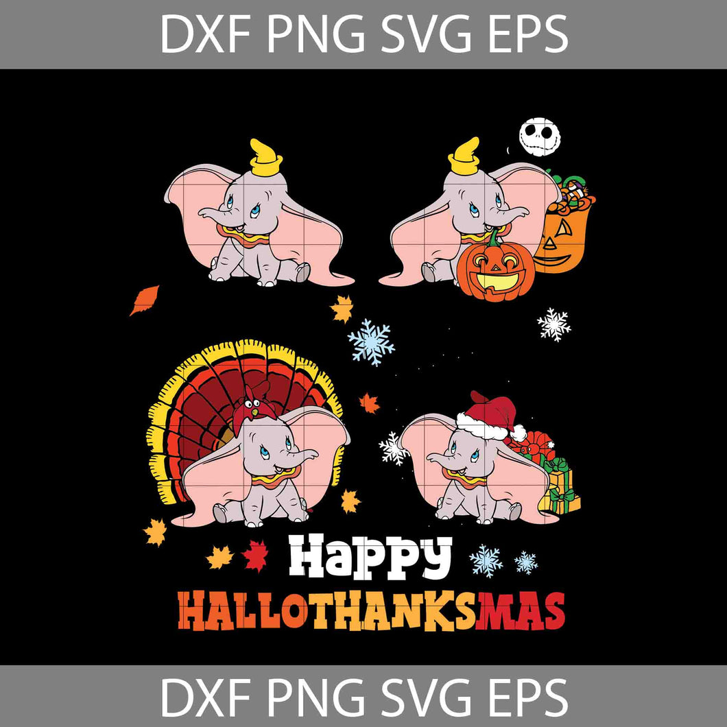 Happy Hallothanksmas Svg, Dumbo Svg, Elephant Svg, Halloween Svg, Thanksgiving svg, Christmas svg, Cricut File, Clipart, Svg, Png, Eps, Dxf