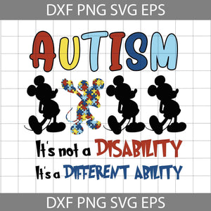 Autism Is A Different Ability Svg, Autism Mickey Mouse svg, Autism svg, Awareness svg, cricut file, clipart, svg, png, eps, dxf