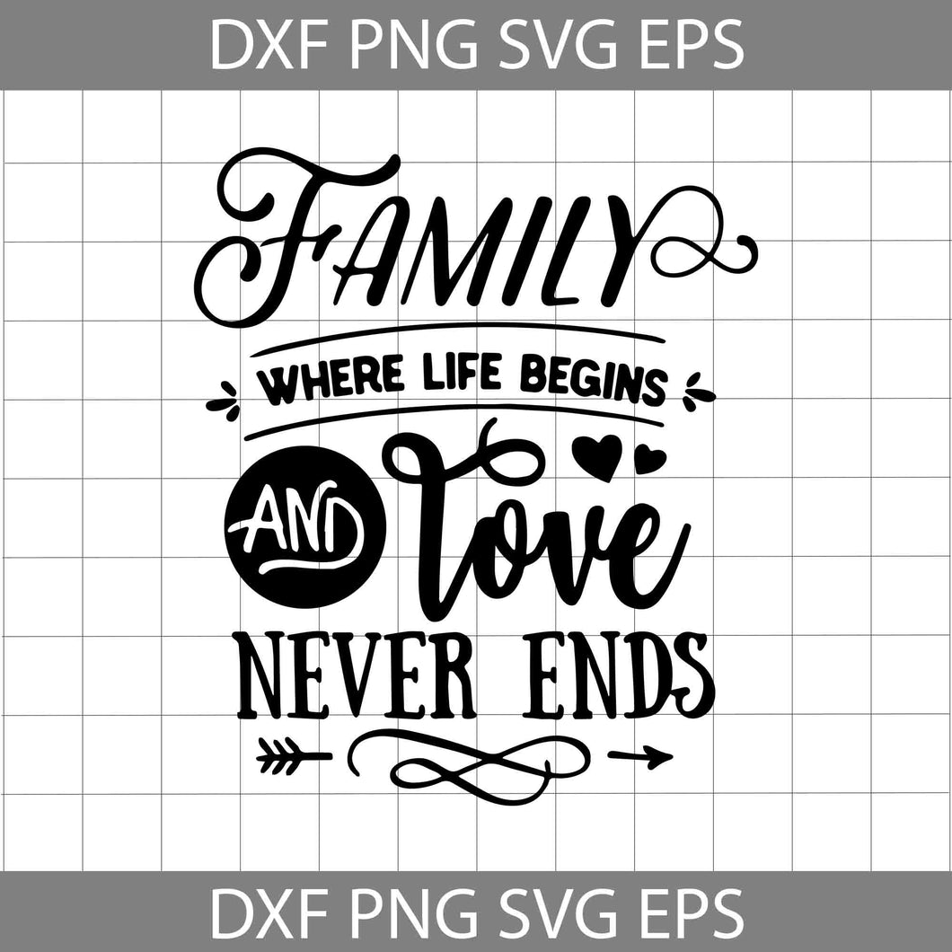 Family Where Life Begins And Love Never Ends Svg, Family svg, cricut file, clipart, svg, png, eps, dxf