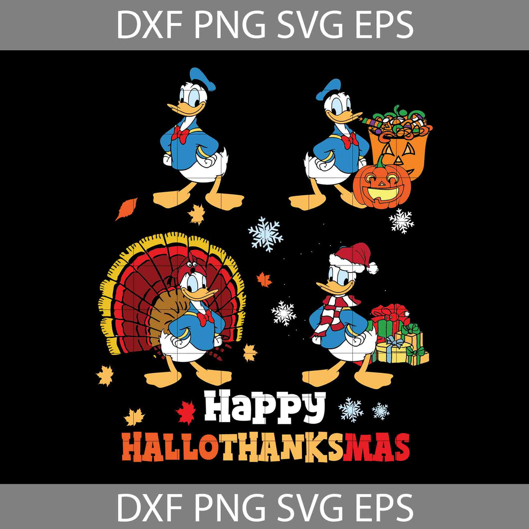 Happy Hallothanksmas Svg, Donald Duck Svg, Halloween Svg, Thanksgiving svg, Christmas svg, Cricut File, Clipart, Svg, Png, Eps, Dxf