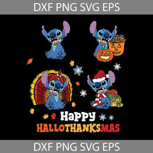 Happy Hallothanksmas Svg, Stitch Svg, Lilo And Stitch Svg, Halloween Svg, Thanksgiving svg, Christmas svg, Cricut File, Clipart, Svg, Png, Eps, Dxf