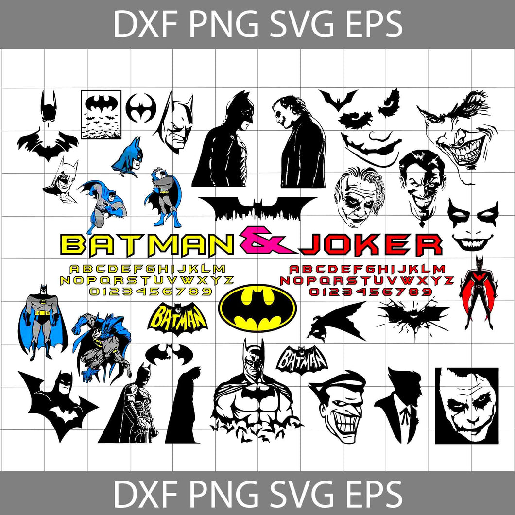 Batman & Joker svg, Super Heroes alphabet, Super heroes svg, bundle, Cricut file, clipart, Cartoon svg, png, eps, dxf
