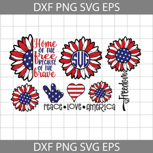 Red White and Blue Svg, Monogram Svg, Sunflower Svg, 4th of July Svg, American Flag Svg, Independence day svg, Bundle, Cricut File, Clipart, svg, png, eps, dxf