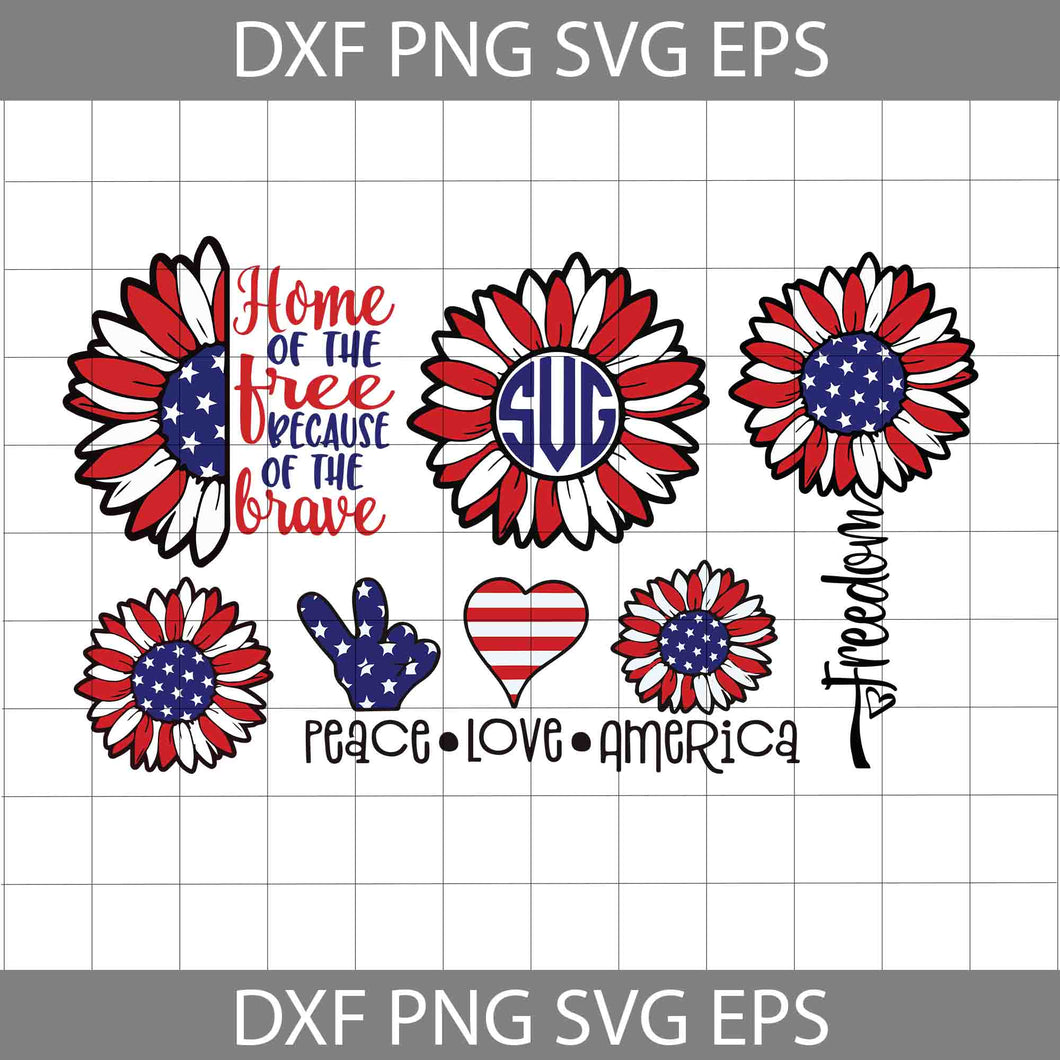 Red White and Blue Svg, Monogram Svg, Sunflower Svg, 4th of July Svg, American Flag Svg, Independence day svg, Bundle, Cricut File, Clipart, svg, png, eps, dxf