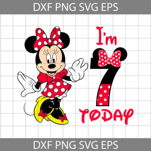 I'm Seven Today Svg, Minnie 7th Birthday Svg, Birthday Girl svg, Birthday svg, Cricut File, Clipart, Svg, Png, Eps, Dxf