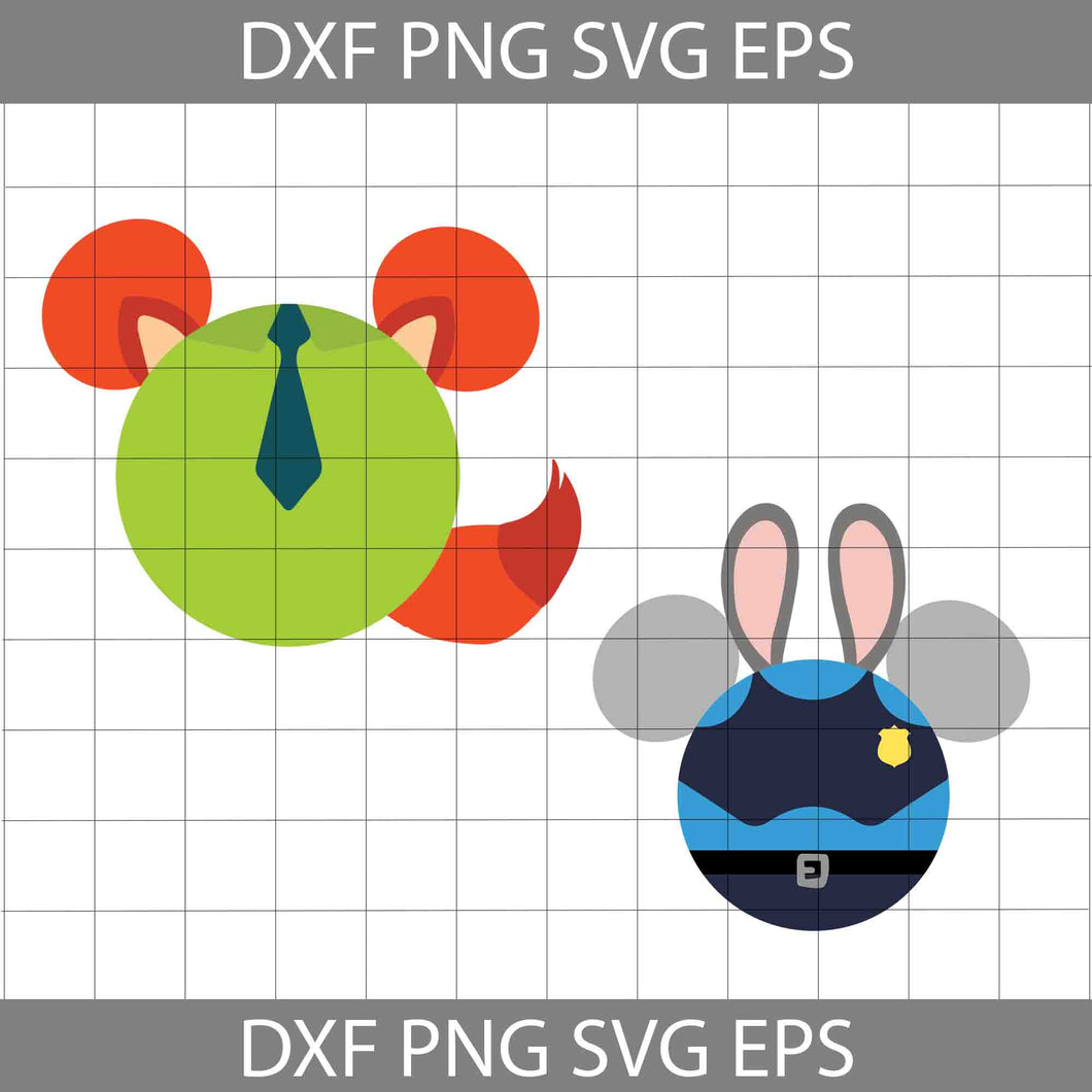 Judy Hopps And Nick Wilde Mickey Mouse Ears Svg, Disney Svg, Cricut File, Clipart, SVg, Png, Eps, Dxf