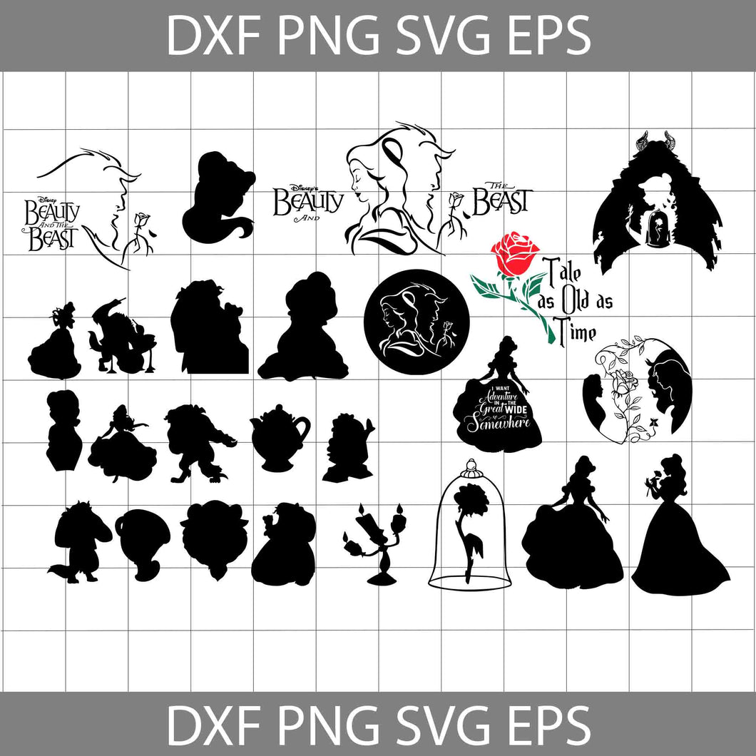 25 Beauty and The Beast, Disney Princess Svg, Disney Svg, Belle Svg, Disney Svg, crcicut file, clipart, bundle, svg, png, eps, dxf