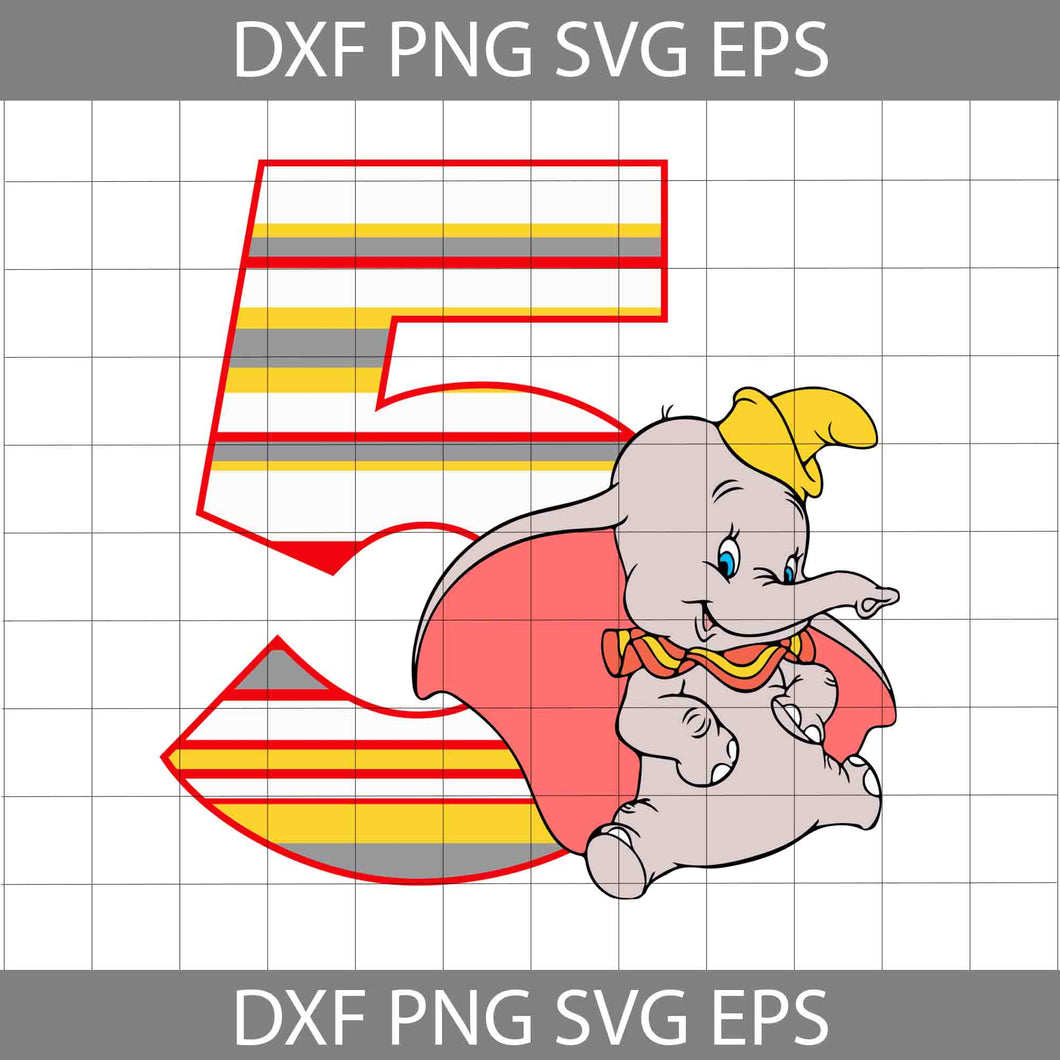 5th Birthday Dumbo svg, Disney Birthday Svg, Birthday boy svg, Birthday Svg, Cricut File, Clipart, Svg, Png, Eps, Dxf