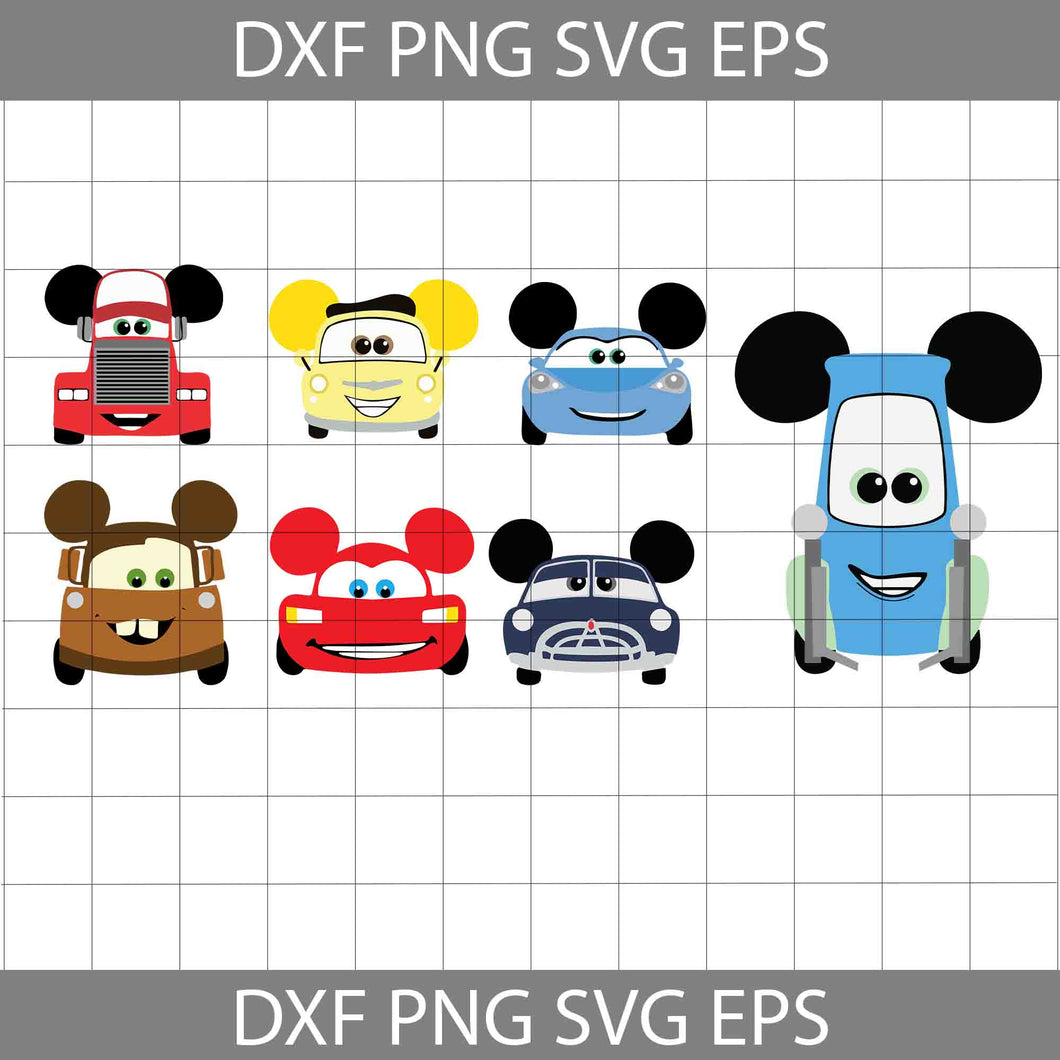  Lightening Mcqueen Mickey Ears Svg, Bundle, Cars Svg Cricut File, Clipart, Svg, Png, Eps, Dxf