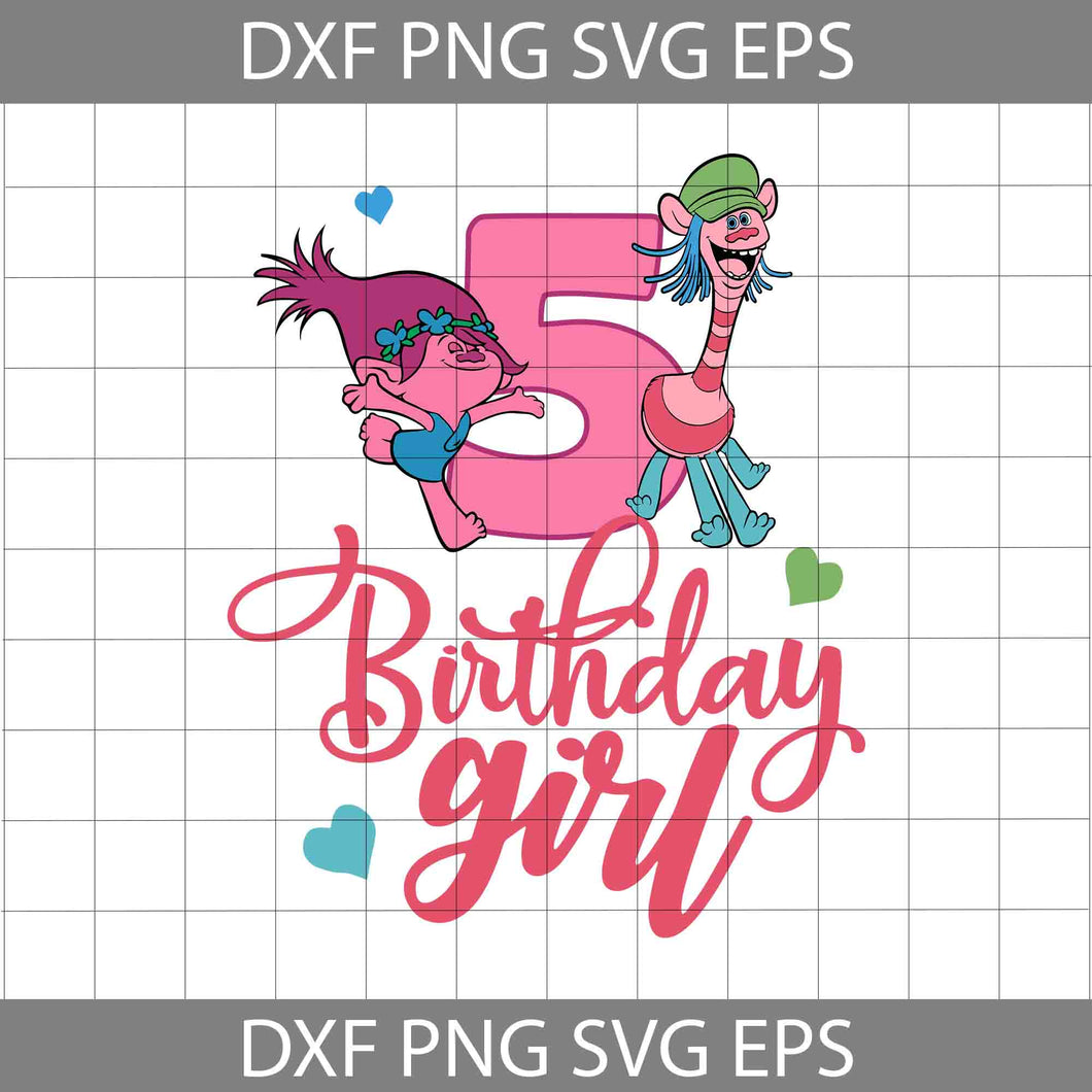 5th Birhday girl svg, Poppy Trolls Svg, Birthday Svg, Cricut File, Clipart, Svg, Png, Eps, Dxf