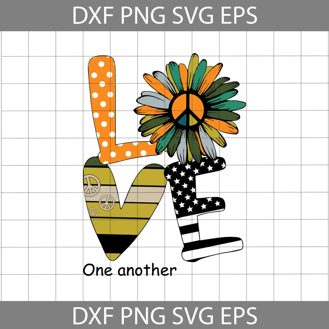 Hippie American Flag Sunflower Love One Another svg, American Flag svg, 4th Of July Svg, Independence Day Svg, cricut file, clipart, svg, png, eps, dxf