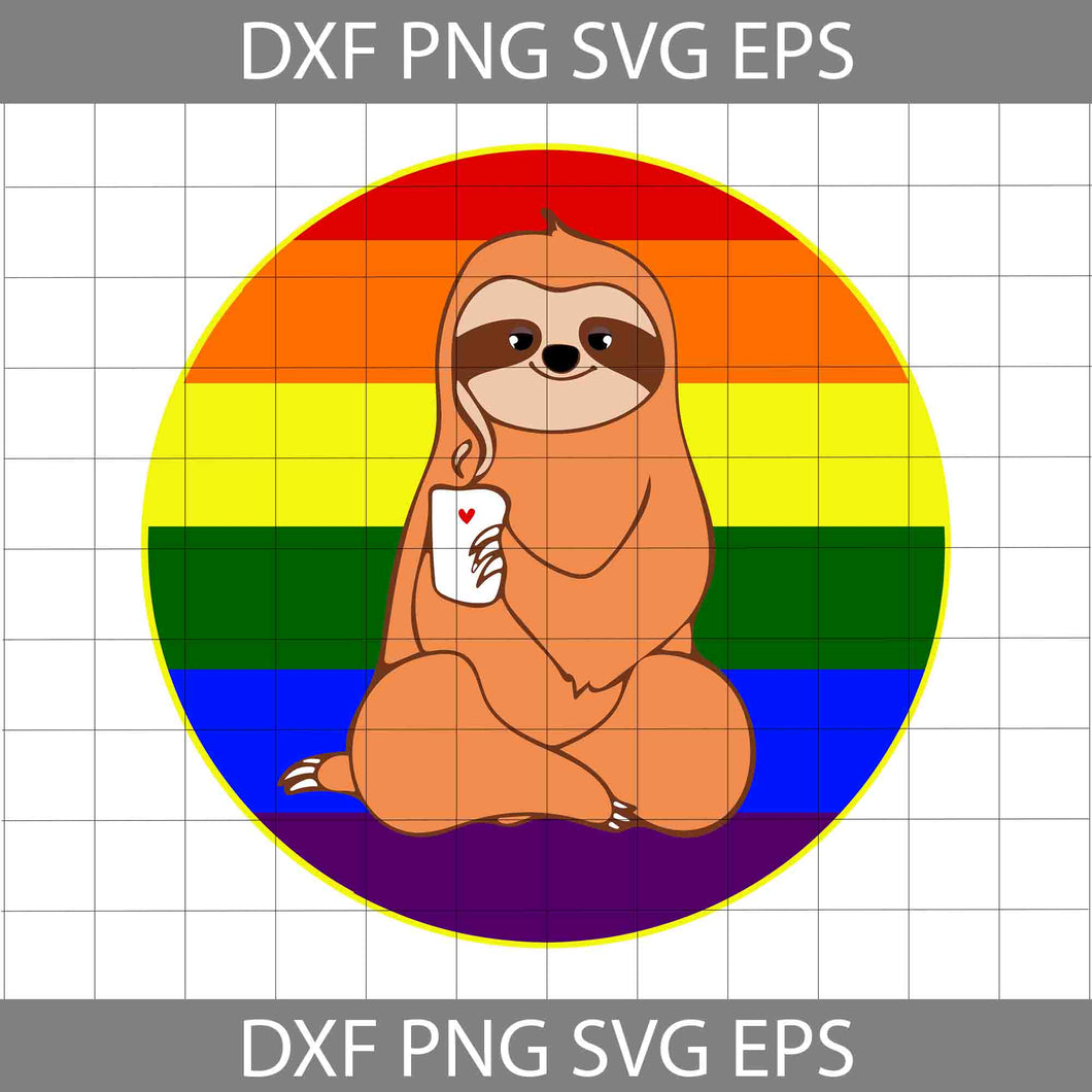 Gay Sloth Coffee Retro Rainbow Svg, Sloth Svg, LGBT pride svg, Lesbian Pride svg, gay Pride svg, cricut file, clipart, svg, png, eps, dxf